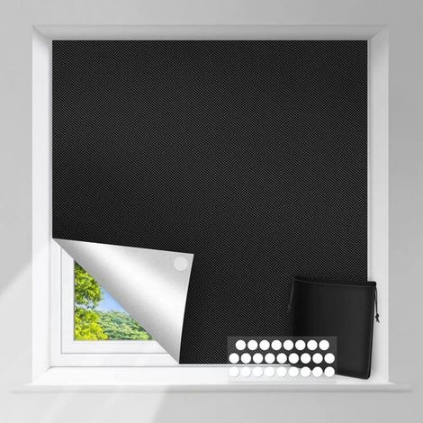 Store occultant fenêtre sans perçage – Tissu Oxford haute densité – Revêtement PU argenté – 15 attaches auto-adhésives – Pour fenêtres de toit (1/5)