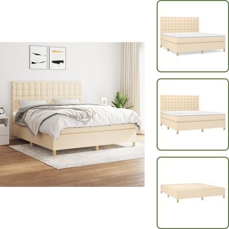 Sommier à lattes de lit avec matelas Crème 180x200 cm Tissu - Lit Double - Lit Tapissier - Literie - Chambre À Coucher - Matelas À Ressorts Ensachés (1/5)