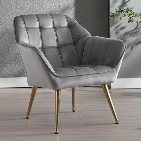 Gepolsterter Samt-Sessel mit Metallbeinen, grau (1/5)