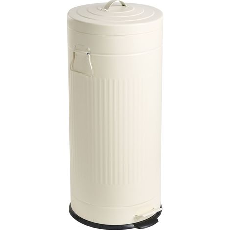 Cestino con pedale e coperchio per cucina in ferro verniciato a polvere e materiale sintetico beige Ecoaura