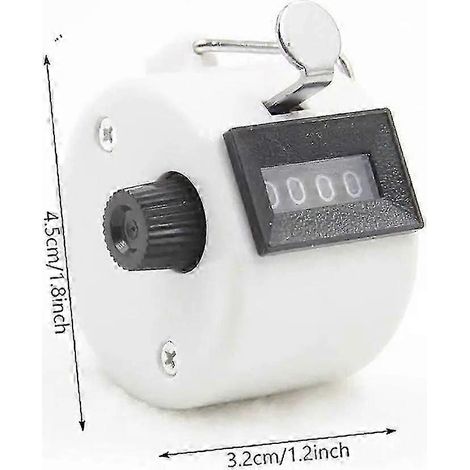 Compteur mécanique portable à 4 chiffres, idéal pour le coaching, le tricot, le comptage de personnes, la pêche, le golf (blanc). (1/3)