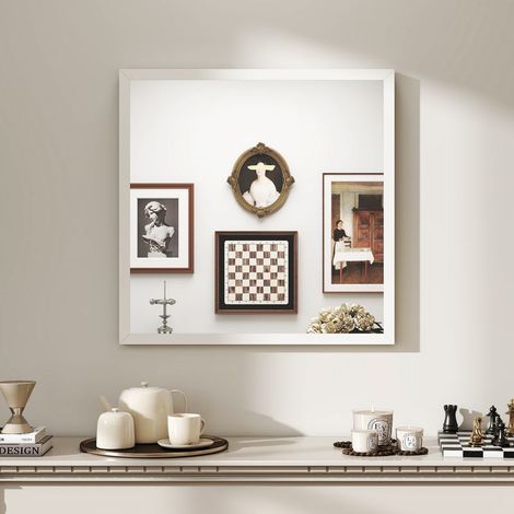 Quadratischer Wandspiegel 50 x 50 cm, weißer Holzrahmen, ideal für Badezimmer, Wohnzimmer oder Schlafzimmer (1/5)