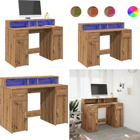 vidaXL LED-Schreibtisch Artisan-Eiche 120x55x91 cm Holzwerkstoff (1/5)