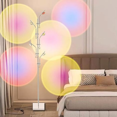 Chrome Sunset Floor Lamp Adjustable Five Head Halo Spotlight 3000K with 69in Interchangeable Color Filters Mood Light for Bedroom and Living Room (1/5)