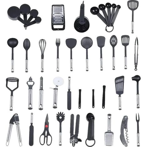Set di 40 utensili da cucina, design ecologico, colore nero. (1/5)