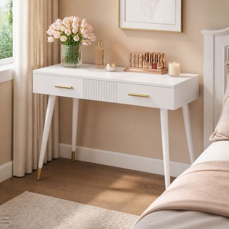 Tocador con escritorio, 2 cajones, 100 x 40 x 76 cm, blanco HAVRYA (1/5)