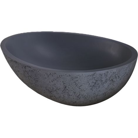 BERNSTEIN - Vasque Design à poser VELA  en fonte minérale - gris effet béton mat - 60,5 x 43,5 x 16 cm Sans bonde Pop-up