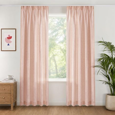 Rideaux Effet Lin Semi-Transparents 140x175 cm Lot de 2,Rose Nu (1/5)