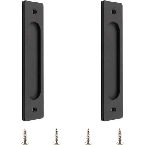 1 tirador rectangular empotrado para puerta corredera tipo granero, fabricado en aleación de aluminio negro mate, con tornillos de montaje.