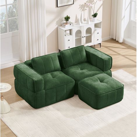 Canapé modulable 198x162x67 cm en polyester vert, gain de place pour salon FloraGrace (1/5)