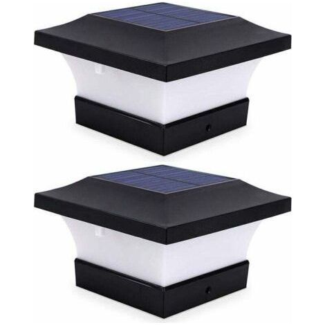 Lot de 2 lampes solaires pour poteaux, éclairage extérieur de clôture et de terrasse, LED blanches haute luminosité 6000K pour poteaux 4x4, 5x5 ou 6x6 (1/4)