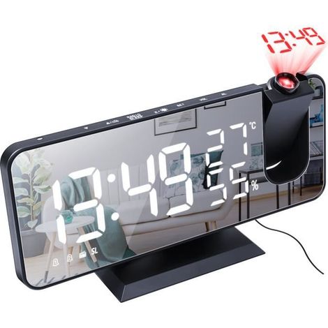 Réveil numérique GAGAFEEL Miroir LED , Radio-réveil électronique de bureau réveil USB , Projecteur radio FM , mode de gradation (1/4)