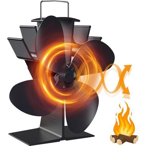 Ventilateur de cheminée, ventilateur de poêle alimenté par la chaleur, ventilateur de poêle à bois à 4 pales, ventilateur de tuyau Vhemine pour poêle à bois/charbon/cheminée (1/4)