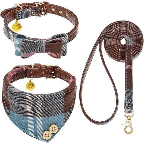 Ensemble collier et laisse pour chien, laisse anti-nœuds, réglable, taille S, bleu (1/5)
