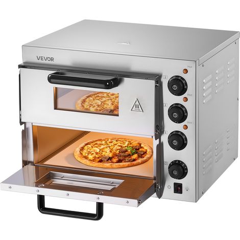 Four à Pizza Électrique de Comptoir 35,6 cm, Machine à Pizza d'Intérieur à 2 Niveaux, en Acier Inoxydable, avec Pierre et Poignée, Température Maximale de 350 °C, pour Cuisine Restaurant (1/5)