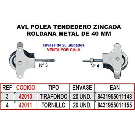 Poulie pour corde à linge AVL 4 en zinc Réa métallique 40 mm avec vis HR3S
