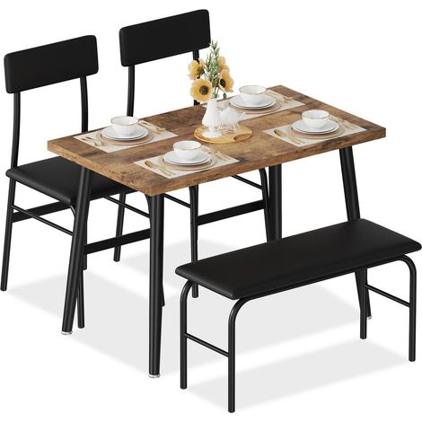 4-teiliges Esszimmer-Set für 4 Personen mit Tisch, 2 Stühlen und Bank, braun (1/5)