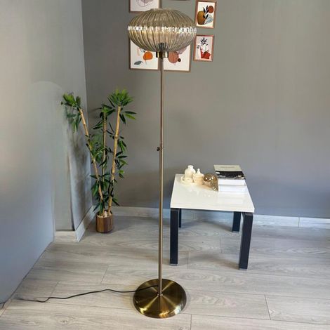 Lampadaire Norelis Verre, Moderne, Lampadaire pour Salon, Chambre à Coucher, Chambre d'enfant avec Douille E27, Largeur 37 cm, Abat-jour Réglable, Lampadaire avec Tablette et Variateur (1/3)