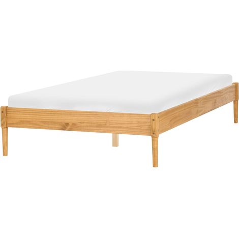 Bed Light Brown Pine Wood Frame with Slatted Bed Base without Headboard EU Small Double Size 4ft Natural Scandi Style VEYRAC (1/5)