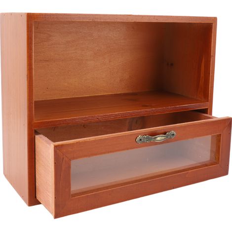 Organisateur de table en bois massif rétro, vitrine présentoir coffret de rangement avec tiroir transparent pour cuisine salon chambre (1/5)