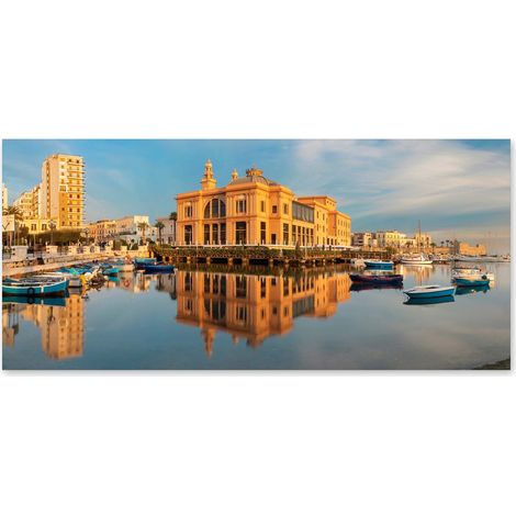 Lupia - Quadro moderno su Tela Canvas DEEP 65X143 cm, con paesaggi e localismi italiani, per casa, soggiorno, capezzale camera da letto, hotel, ufficio, PUGLIA - BARI TEATRO PETRUZZELLI (1/4)