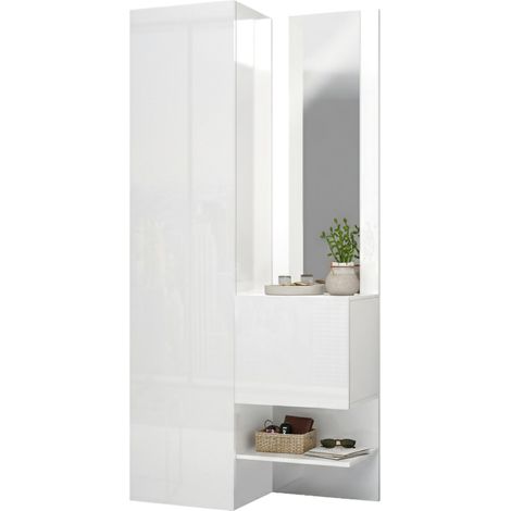 Dmora - Mobile da ingresso Bauladu, Armadietto multifunzione a 2 ante, Mobile multiuso con specchio, 90x35h190 cm, Bianco