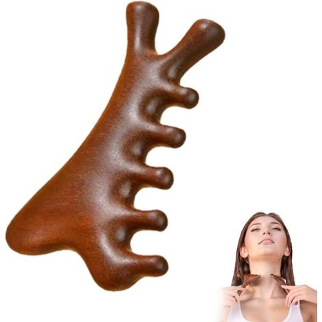 Peine de masaje, herramienta Gua Sha y Shiatsu para el cuero cabelludo y el rostro, ideal para relajarse en casa, la oficina o durante los viajes - Marrón (1/5)