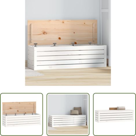 Bois de pin -  Boîte de rangement Blanc 109x36,5x33 cm Bois massif de pin (1/5)
