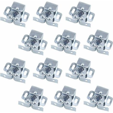 12PCS Fermetures de Porte, Ferme-portes, Fermetures à Double Galet pour Porte battante de Meuble, Loquet Porte d'armoire Double Rouleau Catch Loquet de Porte de Placard Catch (Argent) (1/5)