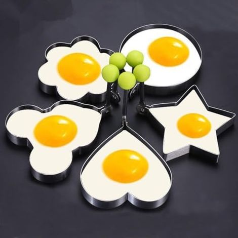 5 cercles à œufs en acier inoxydable - Moules à crêpes antiadhésifs pour faire frire des œufs et des omelettes - Accessoires de cuisine durables (1/5)