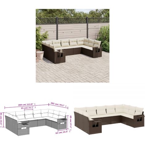 9-tlg. Garten-Sofagarnitur mit Kissen Braun Poly Rattan - Gartenmöbel - Sofas - Outdoor Möbel - Rattan Möbel - PE-Rattan - Home & Living (1/3)