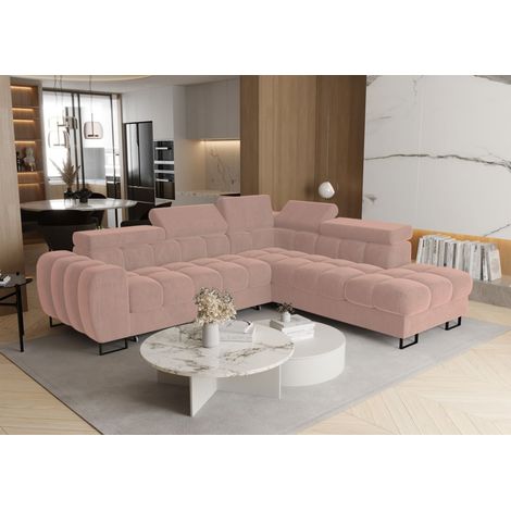Ecksofa Schlafsofa BASTIEN MAX in Stoff Terra Puderrosa Ottomane Rechts