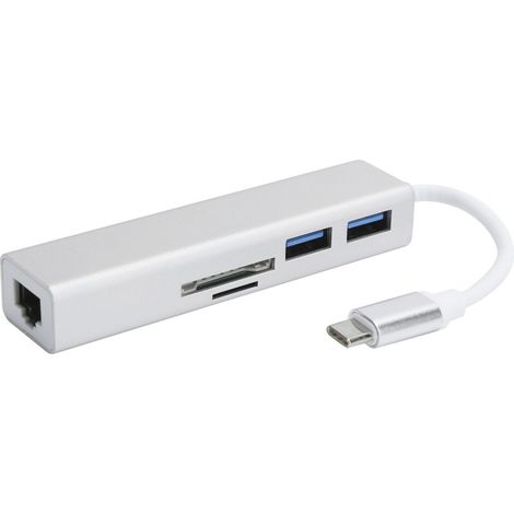 USB-C-Hub mit Ethernet-Anschluss, Datenübertragungsrate 5 Gbit/s, 5-in-1-Hub mit USB 3.0-Anschluss und Gigabit-Adapter, RJ45-Schnittstelle zur Unterstützung von USB 2.0- und USB 4.0-Anschlüssen, vergo (1/4)