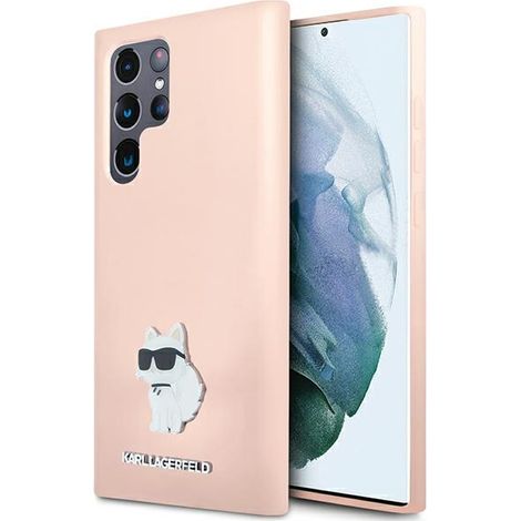 Karl Lagerfeld KLHCS23LSMHCNPP S23 Ultra S918 Pin metálico de silicona rosa Choupette (1/5)