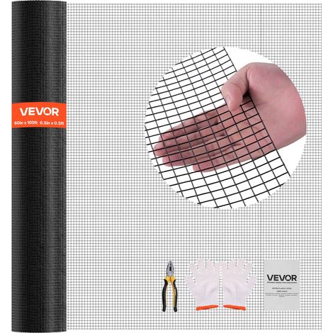 Grillage Métallique Noir Maille 1,27 cm Rouleau Grillage à Poule Clôture Soudé Fil en Fer Galvanisé Revêtement Vinyle PVC 152 cm x 30,5 m Calibre 19 pour Jardin Enclos Poulaillers Cage Animaux (1/5)