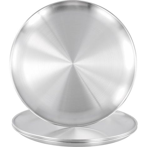 Lot de 4 Plaques à pizza, Acier inoxydable, Diamètre 30 cm, Antiadhésif, Cuisson uniforme, Four domestique