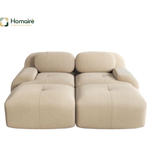Canapé modulable en velours côtelé beige avec accoudoirs 208 x 178 x 75 cm HOMAIRE (1/4)