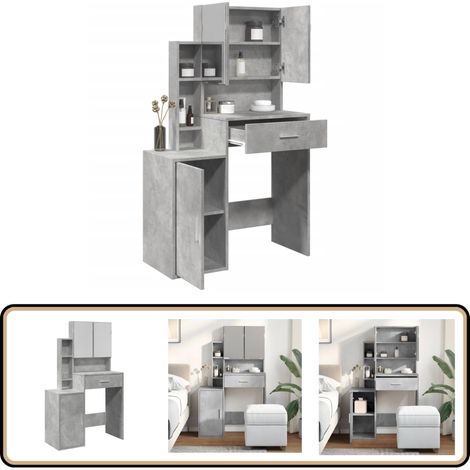 Coiffeuse avec armoire gris béton 80x35x132 cm - Coiffeuse - Meuble De Salle De Bain - Vanity - Table De Maquillage - Dressing