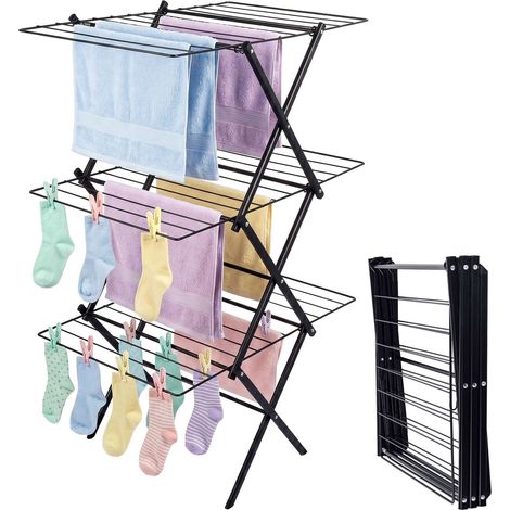Tendedero plegable de 3 niveles – Negro, ahorra espacio (1/5)