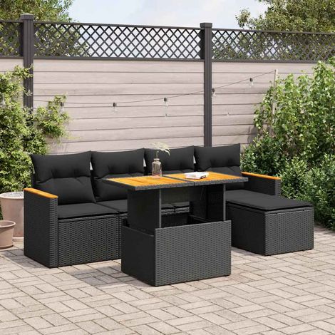 Set sofás jardín y cojines 6 pzas ratán sintético acacia negro vidaXL (1/5)