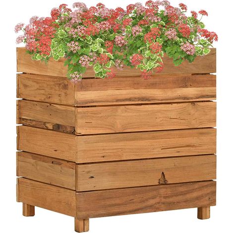 Lit surélevé-Jardinière surélevée-Bac de jardin surélevé 50x40x55 cm bois de teck recyclé et acier (1/5)