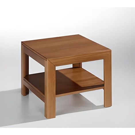 Table basse rectangulaire avec étagère en pin massif coloris cerisier - Longueur 55 x Profondeur 55 x Hauteur 45 cm -PEGANE- (1/4)