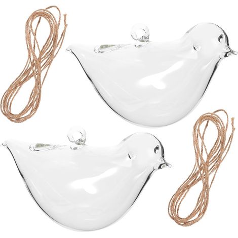 Vases suspendus en forme d'oiseau, lot de 2, verre, design créatif et aménagement paysager DIY (1/5)