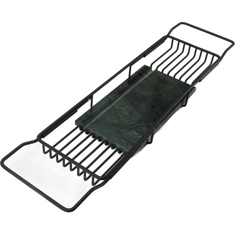 Badewannenablage aus Metall mit Marmoroptik, rutschfest, platzsparend, vielseitig, ausziehbar, Einzugsgeschenk, schwarz/grün (1/5)