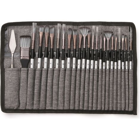 Set mit 23 professionellen Pinseln in verschiedenen Größen, Nylonborsten, Holzgriffen mit Schaber, Aufbewahrungstasche und Leinwand für Künstler, Kinder und Erwachsene, für Acryl-, Öl-, Aquarell- und (1/2)