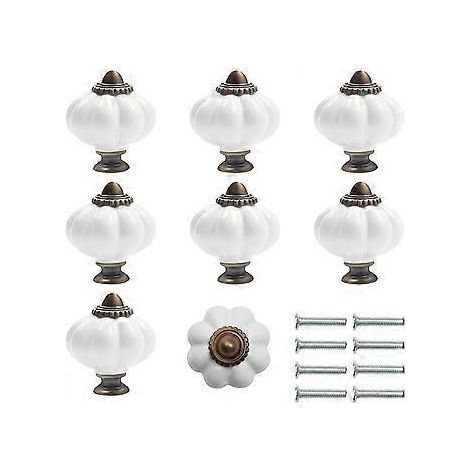Weißer und bronzefarbener Keramik-Schrankknopf mit Kürbisschrauben (8er-Set) – 3 x 3,5 cm – Runder Vintage-Schrankknopf – Für Zuhause, Büro, Küchenschränke usw. (1/5)