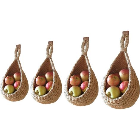 Panier suspendu en jute pour légumes et fruits, grand rangement mural de cuisine, lot de 1 panier à fruits grand modèle (1/5)