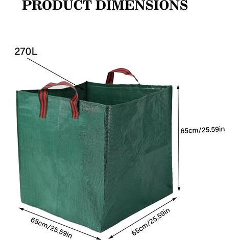 2 sacs de jardin, 270 L, carrés, pliables, avec poignées de transport, réutilisables (1/5)