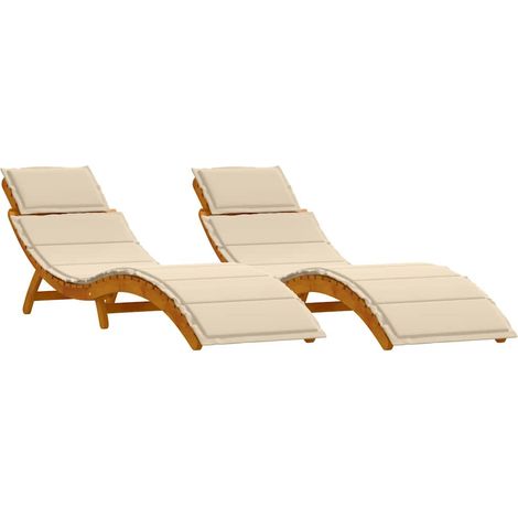 Chaise longue Transat Bain de soleil avec coussin 2 pcs Beige Bois d'Acacia Massif (1/5)