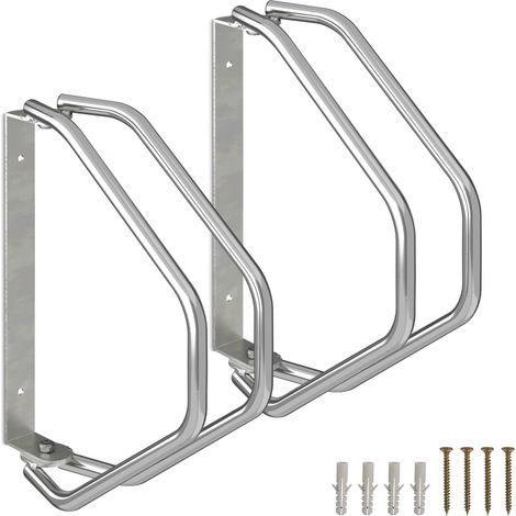 Relaxdays 2x Wall-Mounted Bicycle Stand, Sturdy Steel, 180° Swivelling Bike Holder, Space-Saving Single Parker, Silver (1/5)